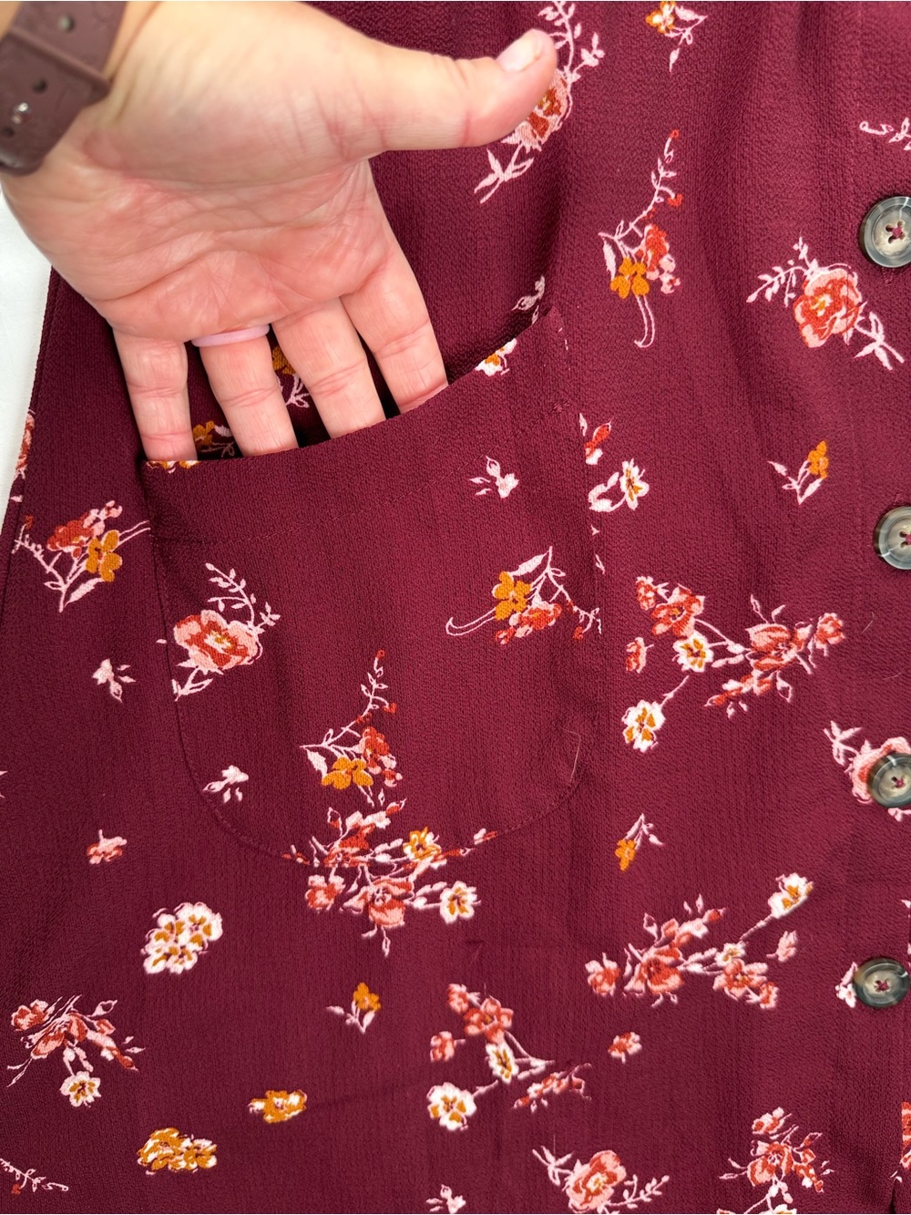 Xhilaration Burgundy Floral Button-Front Mini Dress with Pockets - Picture 3 of 6